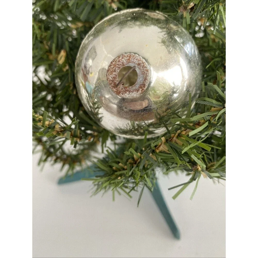 Vintage Shiny Brite Silver MERRY CHRISTMAS Mica Stenciled Ball Ornament Holiday